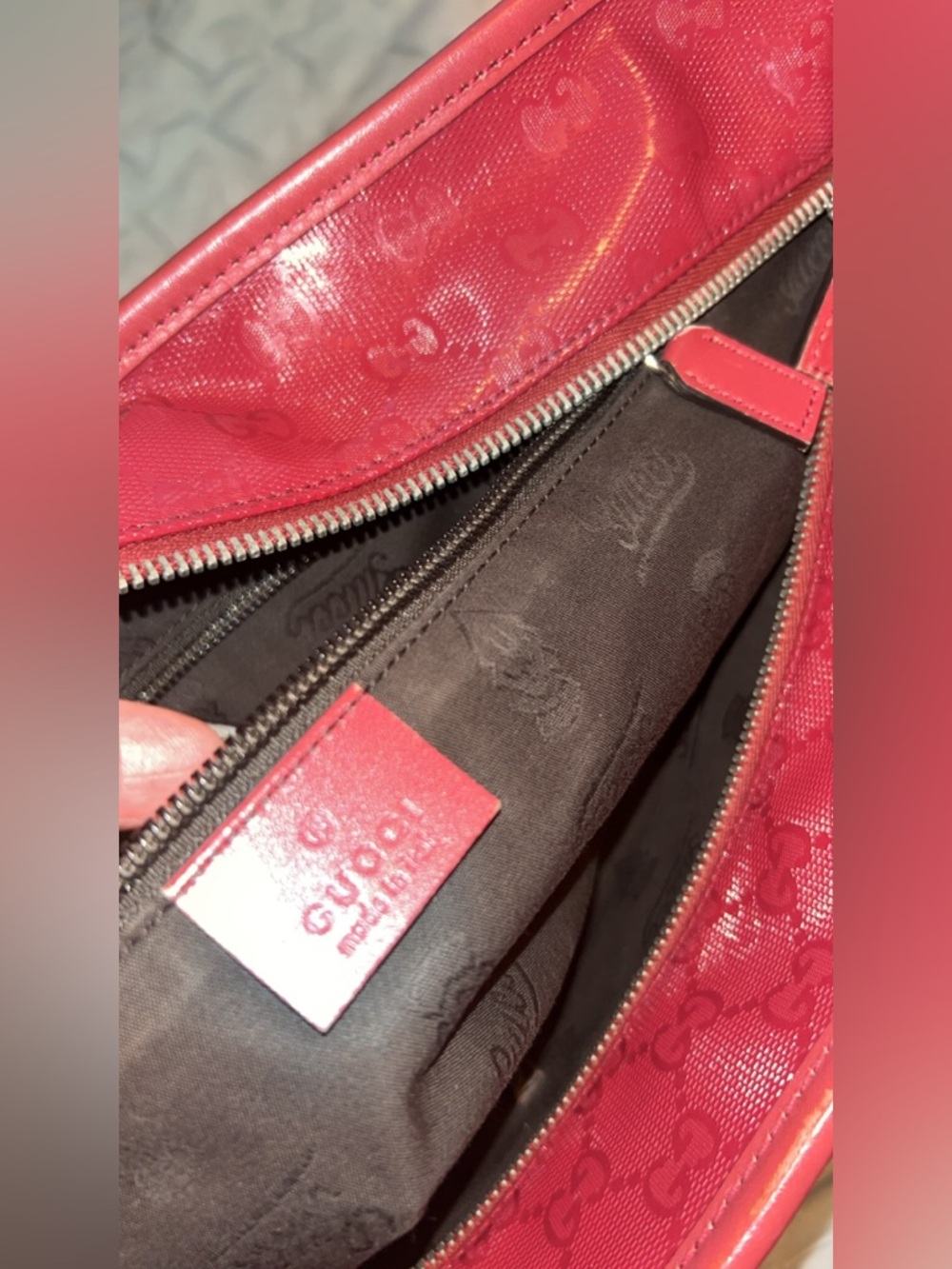 Gucci Red Imprime Monogram Tote - Picture 12 of 15